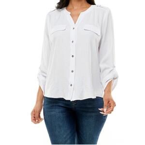 Adrienne Vittadini Top Women's Large White Button Up Blouse Lightweight